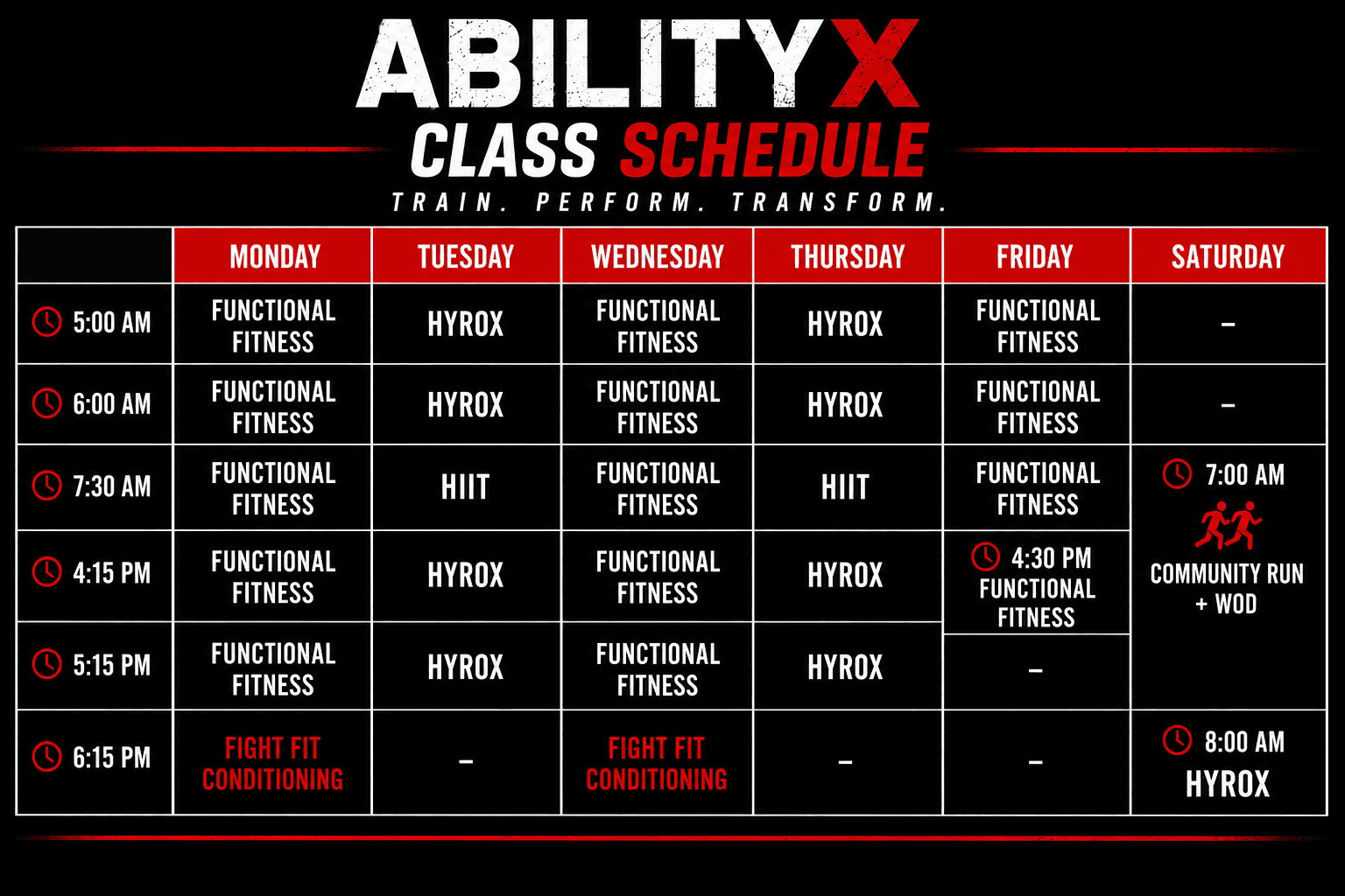 AbilityX Class Schedule